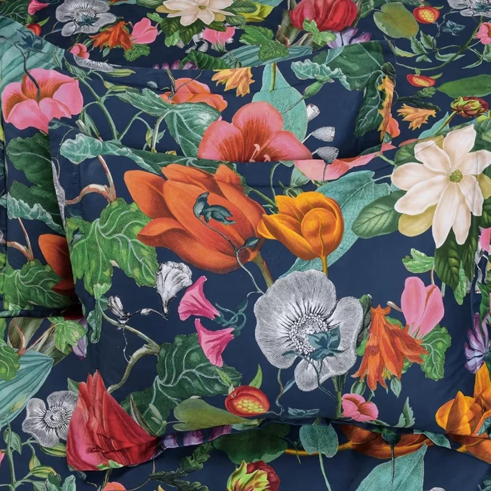 🆕 PB Style Floral Print King Duvet Sateen Cotton 3 Piece Set Navy Blue Pink NWT
